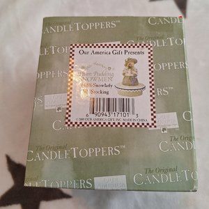 2000 Vintage Candle Topper Plum Pudding Snowlady With Stocking Fit Yankee Candle